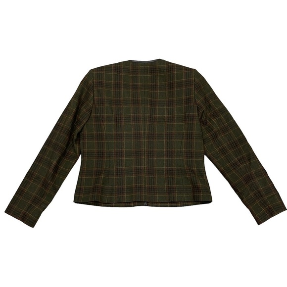 Vintage Pendleton Wool Plaid Leather Trim Jacket Blazer Size 8 Olive/Brown - Picture 10 of 12